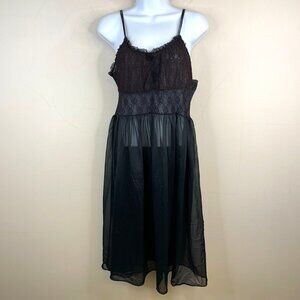 Vintage Retro Sheer Lace Chiffon Nightie Size Small Black Rockabilly Negligee